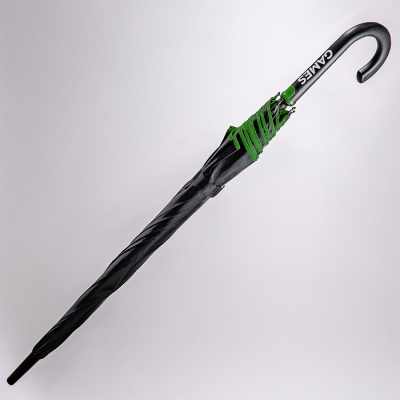 Зонт-трость "Back to black", полуавтомат, 100% полиэстер, черный с зеленым