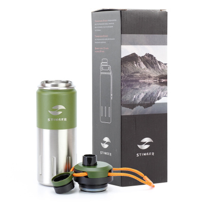 Термобутылка Stinger, 0,5 л, сталь/пластик, "зеленый мох", 7,5 х 23,1 см
