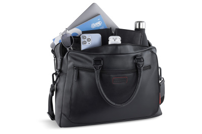 Портфель мужской BUGATTI КЛАРК | CLARK, чёрный, воловья кожа/полиэстер, 40х9,5х29 см, 10 л