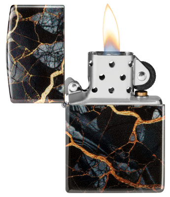 Зажигалка ZIPPO Fusion Marble Design с покрытием 540 Tumbled Chrome, латунь/сталь, черная, 38x13x57 мм