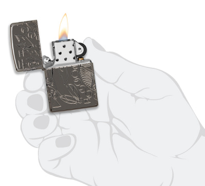 Зажигалка ZIPPO Armor® Wicca Design с покрытием Black Ice®, латунь/сталь, чёрная, 38x13x57 мм