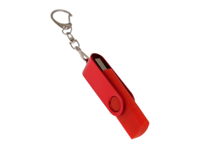 USB-флешка на 32 Гб 2 в 1 поворотный механизм, c дополнительным разъемом Type-C с одноцветным металлическим клипом, красный , размер 32ГБ
