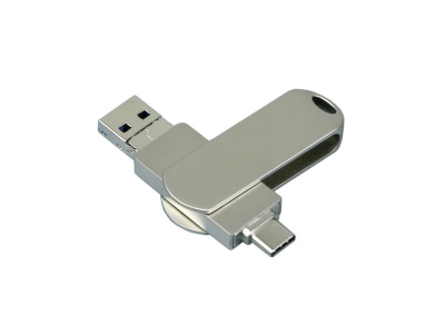 Металлическая флешка для айфона 3 в 1 (i-flash_TYPEC_3_in_1.64.S, I= 64 Гб USB 3.0, Металлический корпус. Без перс.) , размер 64Gb
