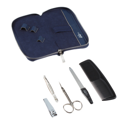 Маникюрный набор GD, 5 пр.(мужской дорожный набор). Футляр: искуcственная кожа, цвет синий