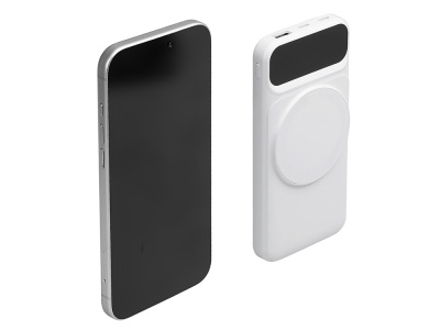 Магнитный беспроводной внешний аккумулятор со встроенными кабелями Мэни,быстаря зарядка, 10000 мАч, белый