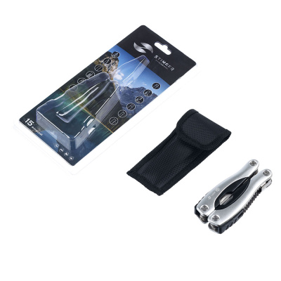 Мультитул Stinger, 100x50 мм,15 функций, сталь/алюминий/пластик, серебристый, в нейлоновом чехле