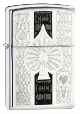 Зажигалка ZIPPO Ace с покрытием High Polish Chrome, латунь/сталь, серебристая, 38x13x57 мм
