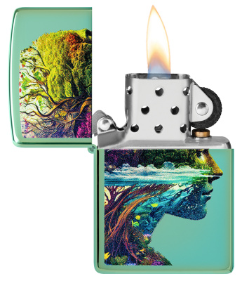 Зажигалка ZIPPO One with Nature Design с покрытием High Polish Green, латунь/сталь, зеленая, глянцевая, 38x13x57 мм