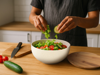 Салатник Bowl с бамбуковой крышкой, бежевый