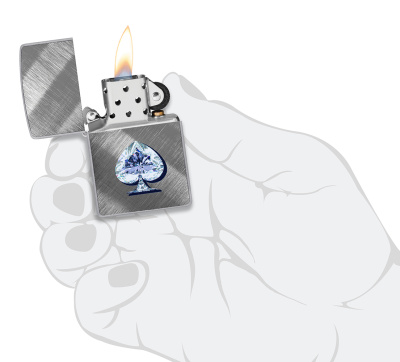Зажигалка ZIPPO Gleaming Spade Design с покрытием Diagonal Weave, латунь/сталь, серебристая, матовая, 38x13x57 мм