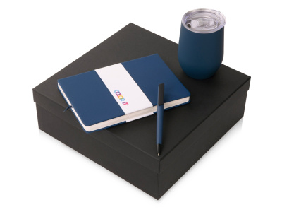 Подарочный набор c блокнотом C3, ручкой и термокружкой, темно-синий , размер магнитная обложка