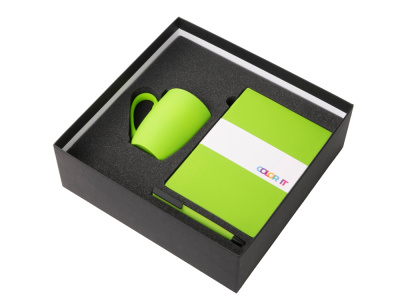 Подарочный набор c блокнотом C2, ручкой и кружкой, зеленое яблоко , размер твердая обложка