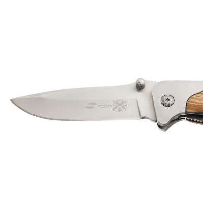 Нож складной Stinger, 90 мм (серебристый), материал рукояти: сталь/дерево (серебристо-коричневый)