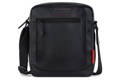 Сумка наплечная мужская BUGATTI КЛАРК | CLARK, чёрная, воловья кожа/полиэстер, 21х6,5х24 см, 3 л