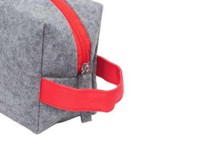 Косметичка из РПЕТ фетра с ручкой Felt, серый с красным