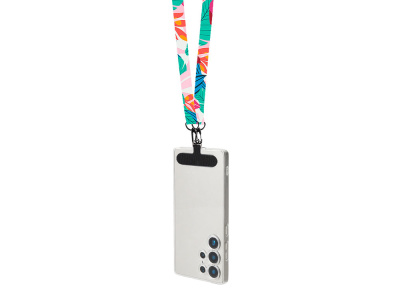 Ланъярд 2 см под сублимацию с 2-мя трендовыми карабинами и узким держателем для телефона из ПЭ, черный