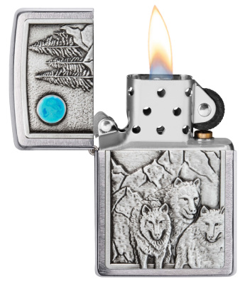 Зажигалка ZIPPO Wolf Design с покрытием Brushed Chrome, латунь/сталь, серебристая, 38x13x57 мм