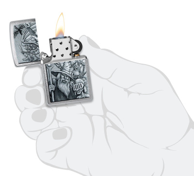 Зажигалка ZIPPO Mystical Beings Design с покрытием Brushed Chrome, латунь/сталь, серебристая, 38x13x57 мм