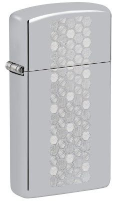 Зажигалка ZIPPO Slim® Honeycomb Design с покрытием High Polish Chrome, латунь/сталь, серебристая, 29x10x60 мм