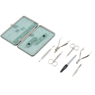 Маникюрный набор GD, 7 пр. Футляр: искусственная кожа, цвет зеленый