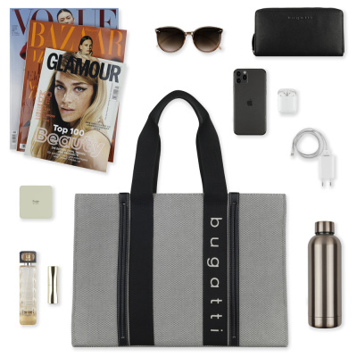 Сумка-шопер женская BUGATTI АМБРА | AMBRA, серо-черный цвет, хлопок/полиэстер, 45х14х32 см