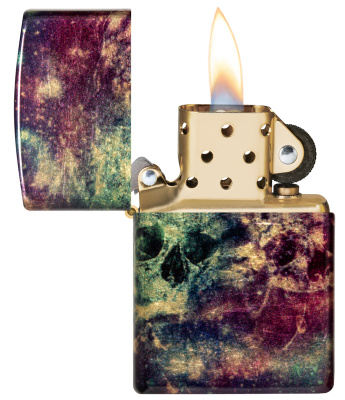 Зажигалка ZIPPO Galaxy Skull с покрытием 540 Tumbled Brass, латунь/сталь, разноцветная, 38x13x57 мм