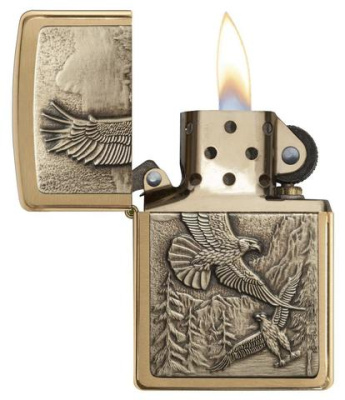Зажигалка ZIPPO Eagles, с покрытием Brushed Brass, латунь/сталь, золотистая, матовая, 38x13x57 мм