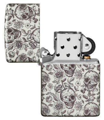 Зажигалка ZIPPO Skeleton с покрытием Glow in the Dark Green, латунь/сталь, серая, 38x13x57 мм