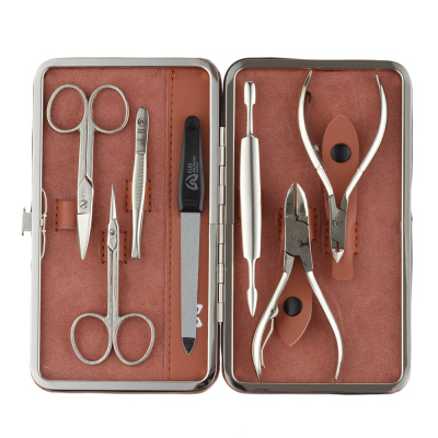 Маникюрный набор GD, 7 пр. Футляр: искусственная кожа, цвет терракотовый