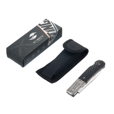 Нож складной Stinger, 100 мм (серебристый), материал рукояти: сталь, алюминий (чёрно-серебристый)