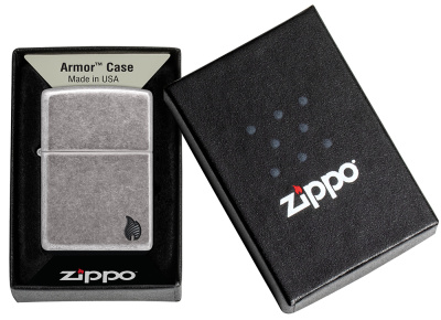 Зажигалка ZIPPO Armor® Flame c покрытием Antique Silver, латунь/сталь, серебристая, 38x13x57 мм