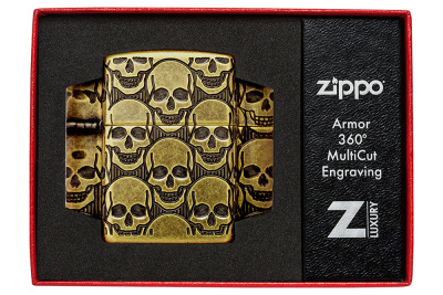 Зажигалка ZIPPO Armor® Cackling Cranium с покрытием Antique Brass, латунь/сталь, золотистая, матовая, 38x13x57 мм
