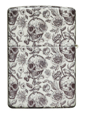 Зажигалка ZIPPO Skeleton с покрытием Glow in the Dark Green, латунь/сталь, серая, 38x13x57 мм