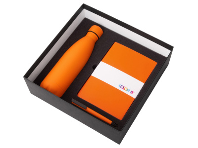 Подарочный набор c блокнотом C3, ручкой и термобутылкой, оранжевый , размер магнитная обложка