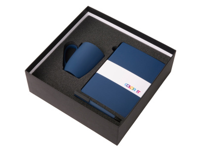 Подарочный набор c блокнотом C2, ручкой и кружкой, темно-синий , размер твердая обложка
