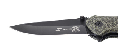 Нож складной Stinger, 84 мм, (чёрный), материал рукояти: алюминий (зелёный камуфляж)