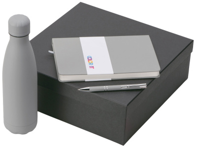 Подарочный набор с блокнотом С2, металлической ручкой и термобутылкой, серый , размер твердая обложка
