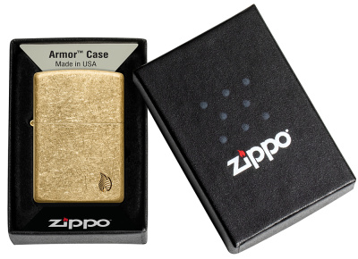 Зажигалка ZIPPO Armor® Flame c покрытием Tumbled Brass, латунь/сталь, золотистая, 38x13x57 мм