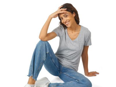 Футболка Heavy Super Club N женская с V-образным вырезом, серый меланж , размер L