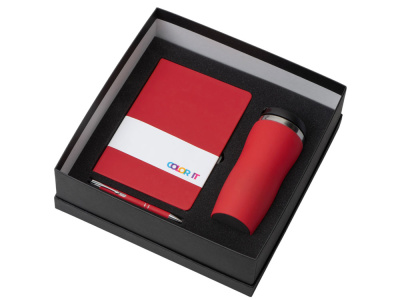 Подарочный набор с блокнотом С2, металлической ручкой и термокружкой, красный , размер твердая обложка