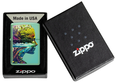 Зажигалка ZIPPO One with Nature Design с покрытием High Polish Green, латунь/сталь, зеленая, глянцевая, 38x13x57 мм