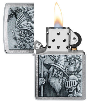 Зажигалка ZIPPO Mystical Beings Design с покрытием Brushed Chrome, латунь/сталь, серебристая, 38x13x57 мм
