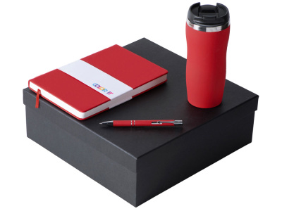 Подарочный набор с блокнотом С2, металлической ручкой и термокружкой, красный , размер твердая обложка