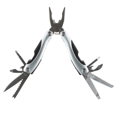 Мультитул Stinger, 100x50 мм,15 функций, сталь/алюминий/пластик, серебристый, в нейлоновом чехле