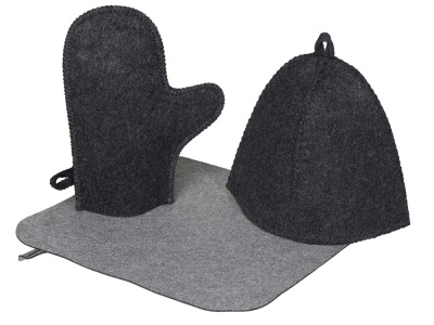 Банный набор из шапки, рукавицы и коврика Calm, серый