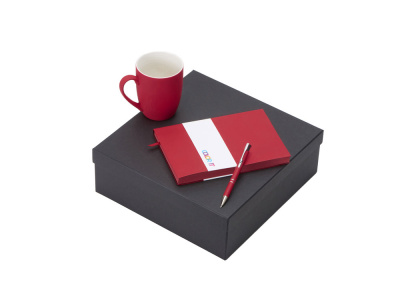 Подарочный набор с блокнотом С1, металлической ручкой и кружкой, красный , размер гибкая обложка