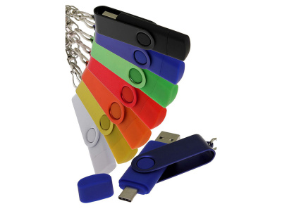 USB-флешка на 32 Гб 2 в 1 поворотный механизм, c дополнительным разъемом Type-C с одноцветным металлическим клипом, черный , размер 32ГБ