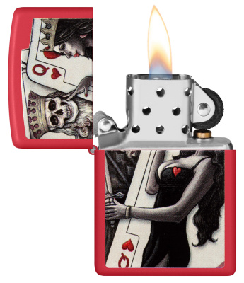 Зажигалка ZIPPO Skull King Queen Beauty с покрытием Red Matte, латунь/сталь, красная, 38x13x57 мм