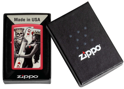Зажигалка ZIPPO Skull King Queen Beauty с покрытием Red Matte, латунь/сталь, красная, 38x13x57 мм