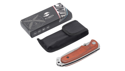 Нож складной Stinger, 91 мм, (серебристый), материал рукояти: сталь/дерево (серебристо-коричневый)